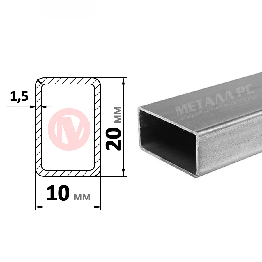 Купить Труба профильная 20x10x1,5 мм
